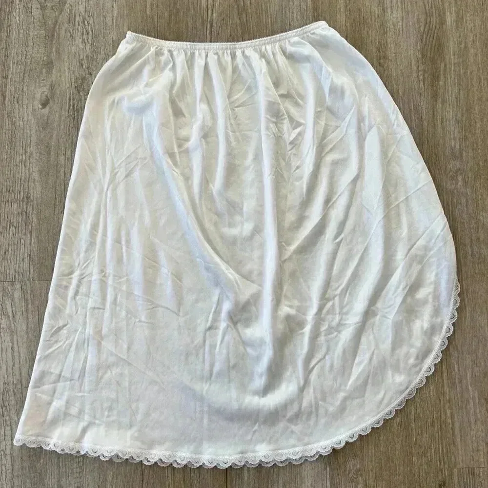 Womens Warner's Vintage White Slip Skirt - L